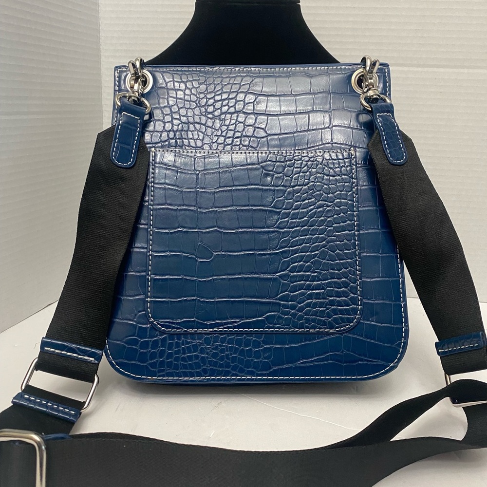 Urban Outfitters Blue Croc-Embossed Messenger Crossbody Bag